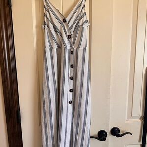 Lush White Dress with Navy and Black Stripes (size L / fits like a M)